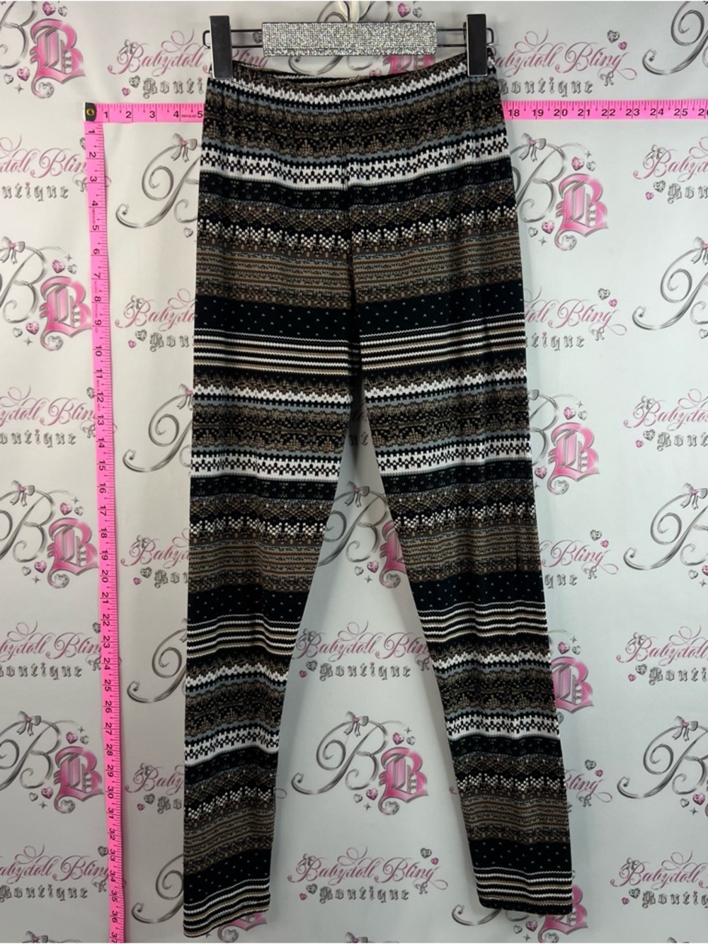 Tights leggings Striped Fair Isle Patterned Leggings - Black, Brown & White